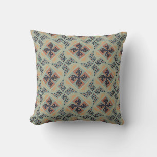Repeating geometric pattern with blue and peach throw pillow