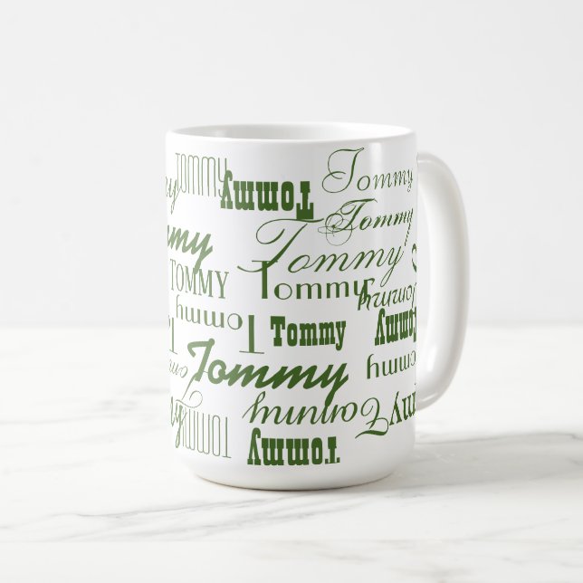 Repeating Green Name Pattern Coffee Mug (Front Right)