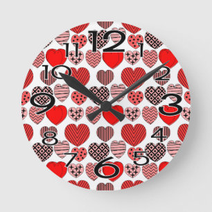 Repeating Hearts Round Clock