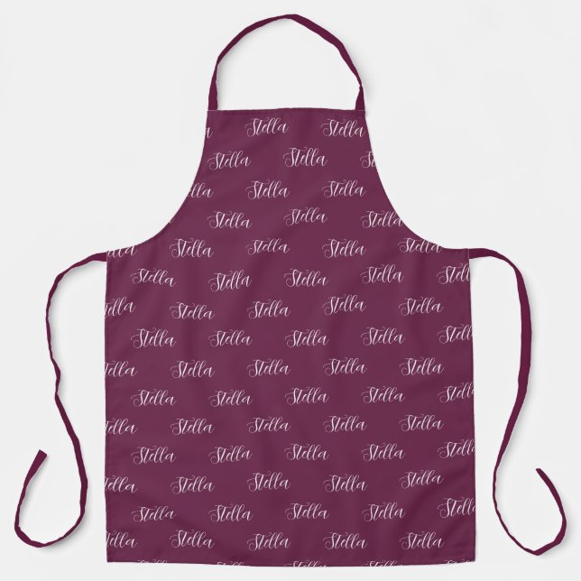 Repeating Her Name Burgundy Mom Apron (Front)