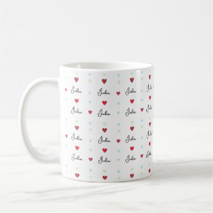 Repeating Julia custom name with aligned hearts  Coffee Mug