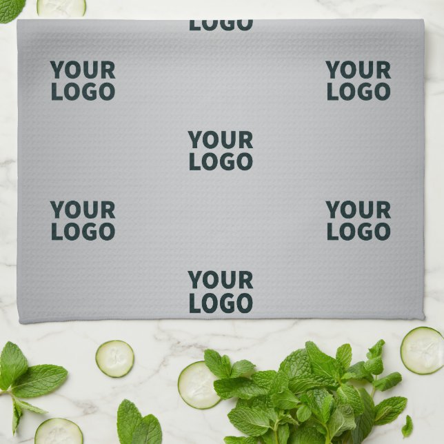 Repeating Logos on Grey Gradient (editable colour) Kitchen Towel (Folded)