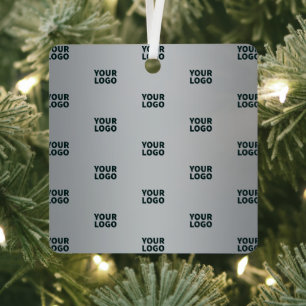 Repeating Logos on Grey Gradient (editable colour) Metal Ornament