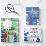 Repeating Name Blue Green Red Christmas Wrapping Paper Sheet<br><div class="desc">Wrap your gifts with their own name with this modern repeating name personalized Christmas wrapping paper sheets in shades of blue, green, red, and white with differentfonts. Your recipient will be so excited to see their name on their own personalized wrapping paper with name graffiti! This wrapping paper is perfect...</div>