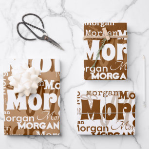 Repeating Name Brown Beige White Modern Neutral Wrapping Paper Sheet
