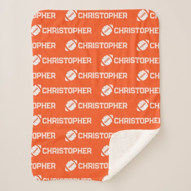 Repeating Name Football Dreams Orange Sherpa Blanket (Front)