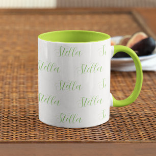 Repeating Name in Light-Green all over White Mug