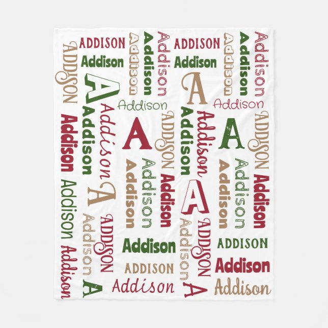 Repeating Name & Initial Gender Neutral Christmas Fleece Blanket (Front)