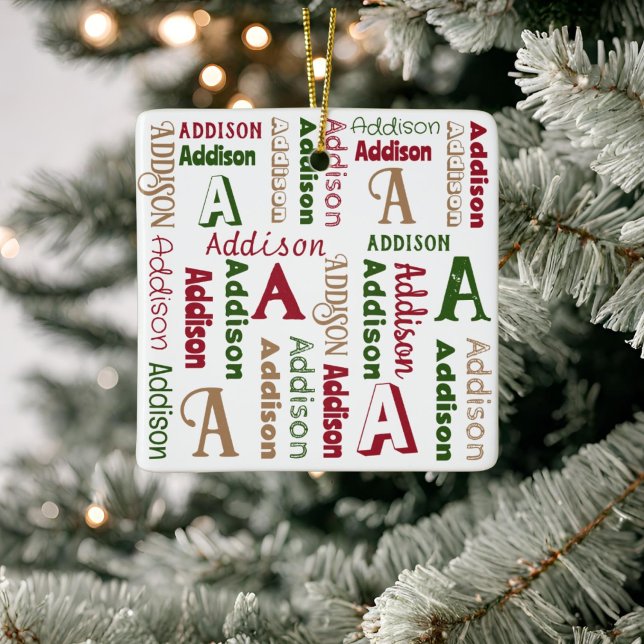 Repeating Name Initial Gender Neutral Personalized Ceramic Ornament (Creator Uploaded)