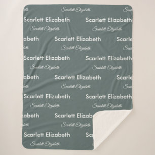Repeating Name Modern Boho Balsam Green Sherpa Blanket