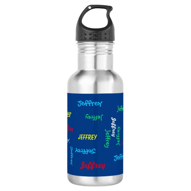 Repeating Name on Blue 532 Ml Water Bottle (Front)
