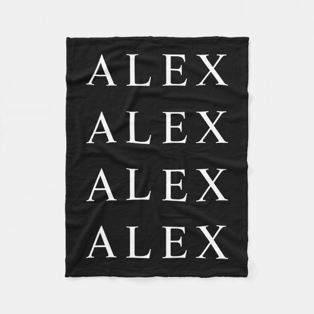 Repeating Name or Word Black & White Fleece Blanket (Front)