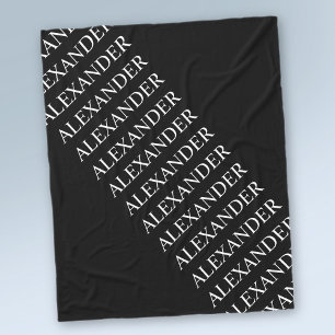 Repeating Name or Word Pattern Black & White Fleece Blanket