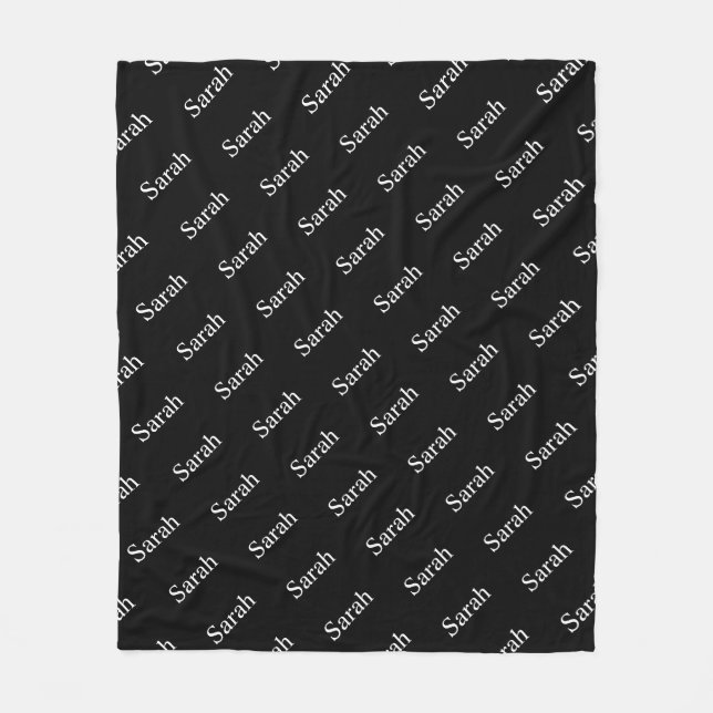 Repeating Name or Word Pattern Black & White Fleece Blanket (Front)