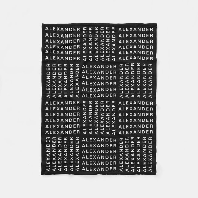 Repeating Name or Word Pattern Black & White Fleece Blanket (Front)