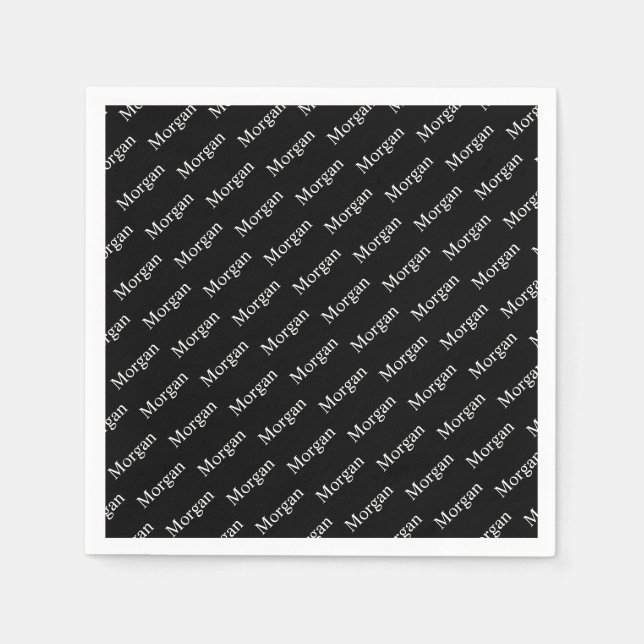 Repeating Name or Word Pattern Black & White Napkin (Front)