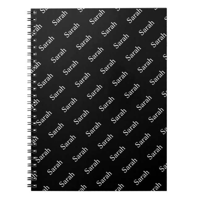 Repeating Name or Word Pattern Black & White Notebook (Front)