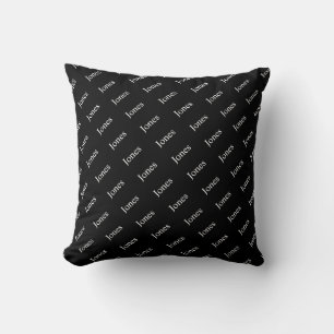 Repeating Name or Word Pattern Black & White Throw Pillow