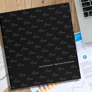 Repeating Name Pattern Black Important Docs Binder