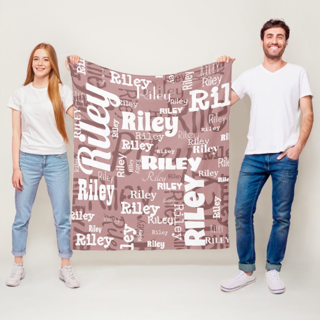 Repeating Name Pattern Dusty Rose White Fleece Blanket (In Situ)