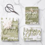 Repeating Name Pattern Sage Green White Modern Wrapping Paper Sheet<br><div class="desc">This unique repeating name pattern sage green and white modern neutral personalized wrapping paper features their name or family name in a repeating font pattern with various fonts. Your recipient will love to see their own name graffiti on their gift wrap! This paper is perfect for wrapping bridal shower or...</div>