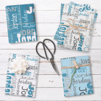 Repeating Name Personalized Blue White Grey