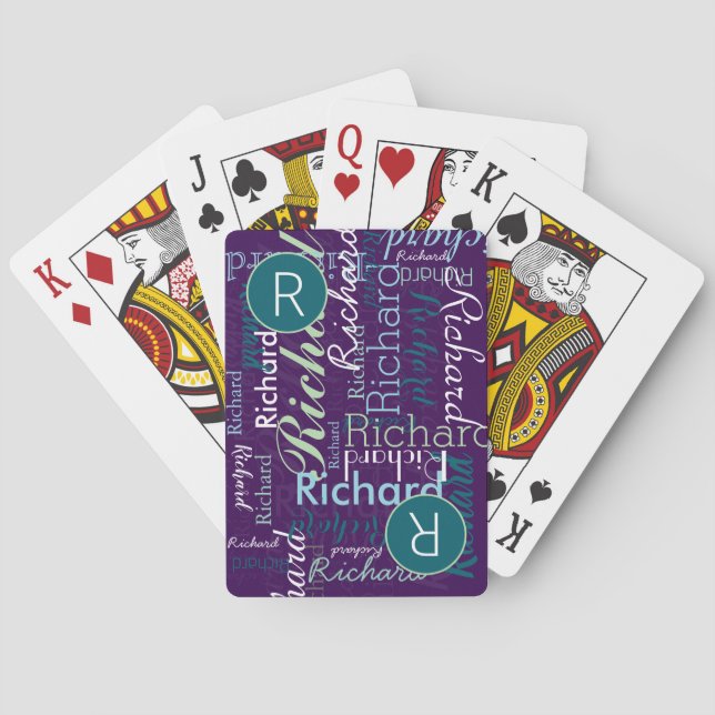 Repeating Name Personalized on Purple Playing Cards (Back)