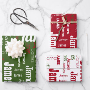 Repeating Name Personalized Three Colour Set Wrapp Wrapping Paper Sheet