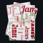 Repeating Name Personalized White Red Green Wrapping Paper Sheet<br><div class="desc">Wrap your gifts with their own name with this white Christmas repeating name personalized wrapping paper set of red,  white,  and green wrapping paper sheets!  Your recipient will be so excited to see their name on their own wrapping paper with name graffiti!</div>