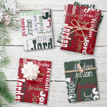 Repeating Name Red Dark Green White Christmas Wrapping Paper Sheet<br><div class="desc">Wrap your gifts with their own name with this modern repeating name red, dark green, and white personalized Christmas wrapping paper sheets with various fonts. Your recipient will be so excited to see their name on their own personalized wrapping paper with name graffiti! This wrapping paper is perfect for Christmas...</div>