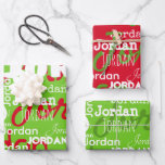 Repeating Name Red Green White Christmas Wrapping Paper Sheet<br><div class="desc">This unique repeating name pattern personalized Christmas wrapping paper features their name or family name in a repeating word graffiti pattern in red,  green,  or white with various fonts. Your recipient will love to see their name gracing the front of their gifts!</div>