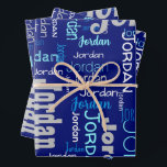 Repeating Name Shades of Blue & Silver Christmas Wrapping Paper Sheet<br><div class="desc">This repeating name personalized Christmas wrapping paper features their name or family name in trendy Christmas shades of blue, silver, and white in a variation of different fonts. Great for wrapping Christmas gifts or all year long, and your friends and family will love seeing their gifts donning their names! Please...</div>