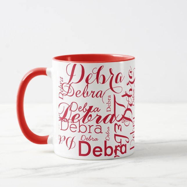 Repeating Name Typography Red Mug (Left)