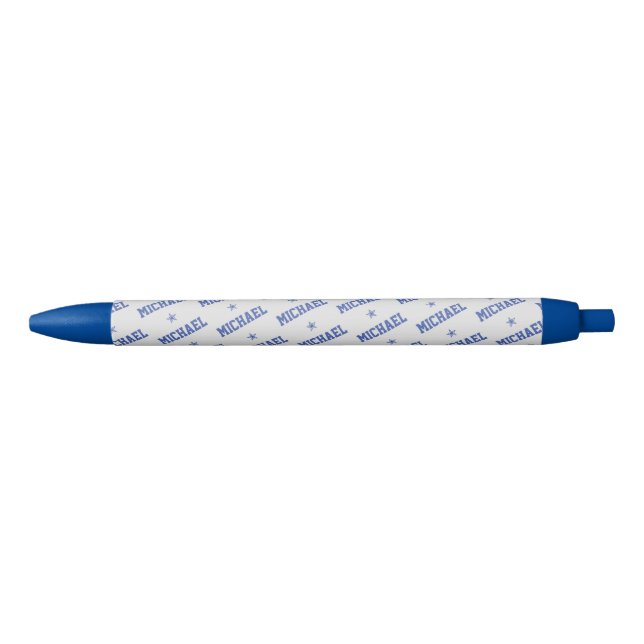 Repeating Name with Stars Cute Sports Style Black Ink Pen (Front)