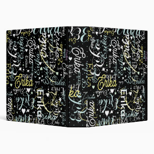Repeating Names and Hearts Romantic Black Binder