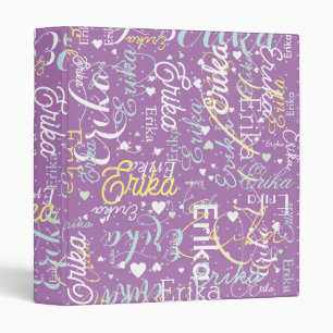 Repeating Names and Hearts Romantic Lavender Binder