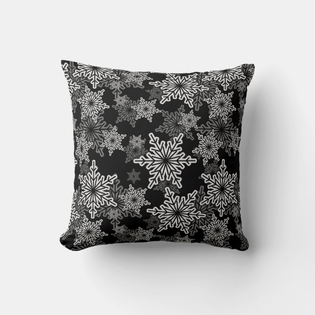 Repeating Pattern | Black And White Snowflake Throw Pillow (Front)