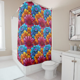 Repeating pattern of 3d colourful flowers