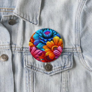 Repeating pattern of 3d colourful flowers 3 inch round button