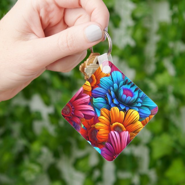 Repeating pattern of 3d colourful flowers keychain (Hand)