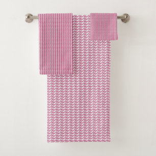 Repeating pattern of small, wavy, reddish-pink lin bath towel set