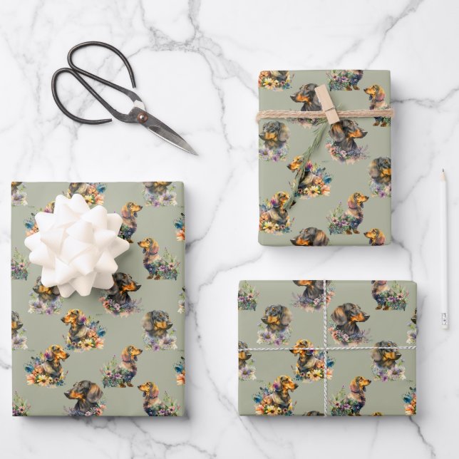  Repeating Pattern with Cute Dachshunds Pet Dog  Wrapping Paper Sheet (Front)