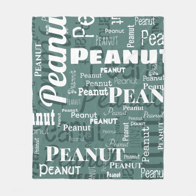 Repeating Pet Name Pattern Monstera Green & White Fleece Blanket (Front)