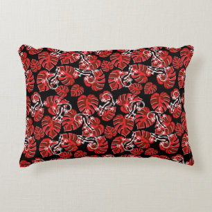 Repeating Salamander And Red Leaf Pattern Accent Pillow