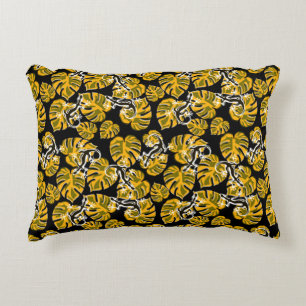 Repeating Salamander And Yellow Leaf Pattern Accent Pillow