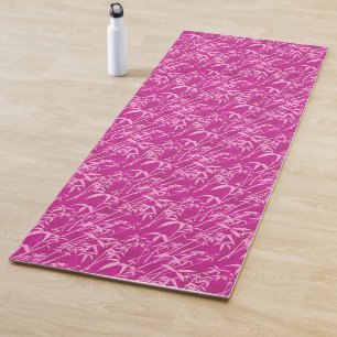 Repeating shocking pink bamboo grass pattern yoga mat