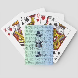 Repeating Viking Ships and Helmet Design over Rune Playing Cards