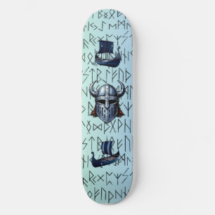 Repeating Viking Ships and Helmet Design over Rune Skateboard