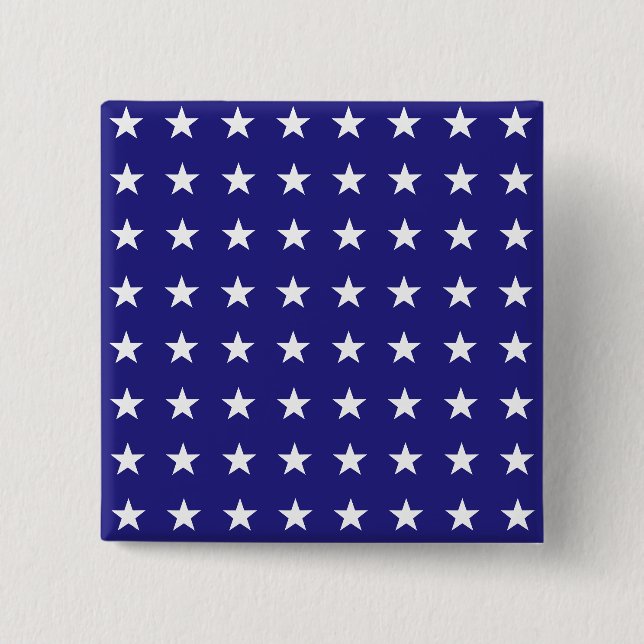 Repeating White Stars on Blue Background Pattern 2 Inch Square Button (Front)