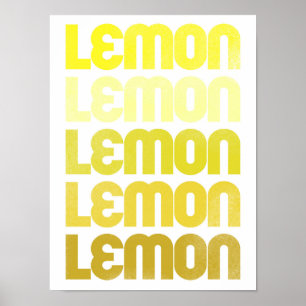 Repeating Yellow Lemon Typography Kitchen Art Poster